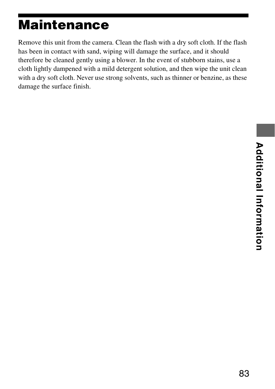 Maintenance | Sony HVL-F58AM User Manual | Page 83 / 88