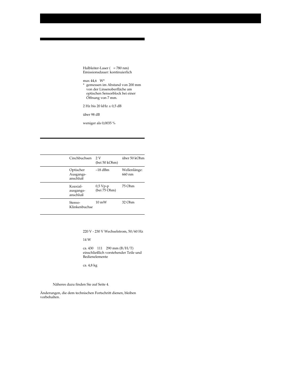 Technische daten, Weitere informationen | Sony CDP-XB740 User Manual | Page 60 / 84