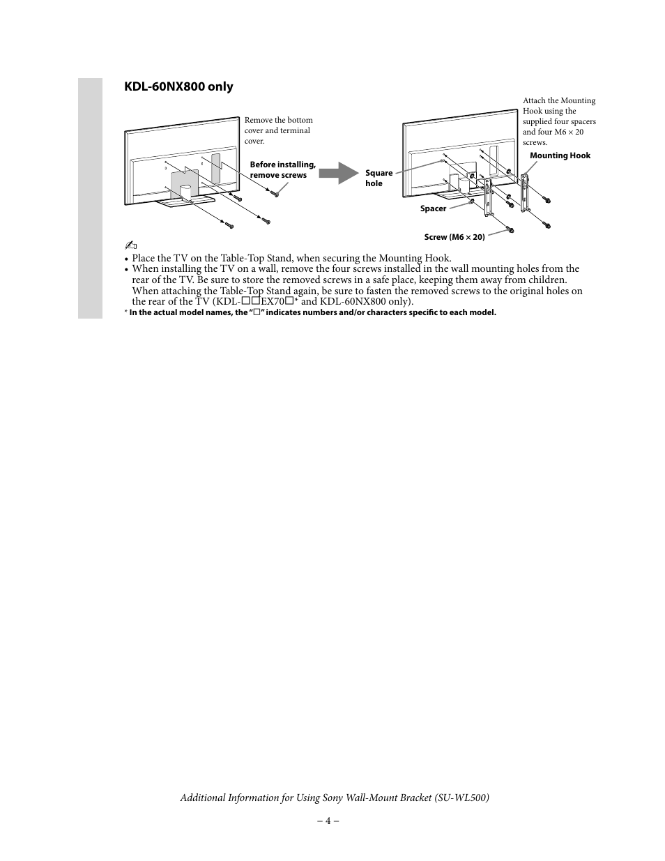 Sony WALL-MOUNT BRACKET SU-WL500 User Manual | Page 4 / 7