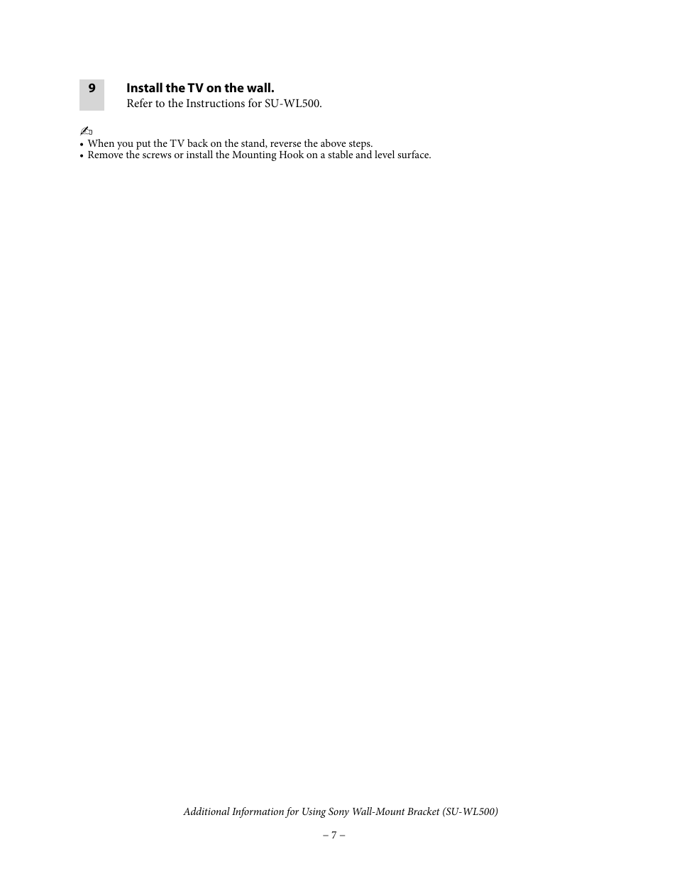 Sony WALL-MOUNT BRACKET SU-WL500 User Manual | Page 7 / 7