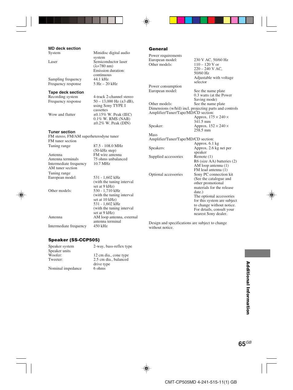 Sony CMT-CP505MD User Manual | Page 65 / 68