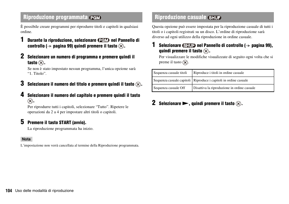 Riproduzione programmata riproduzione casuale | Sony PLAYSTATION 2 SCPH-90004 User Manual | Page 104 / 166