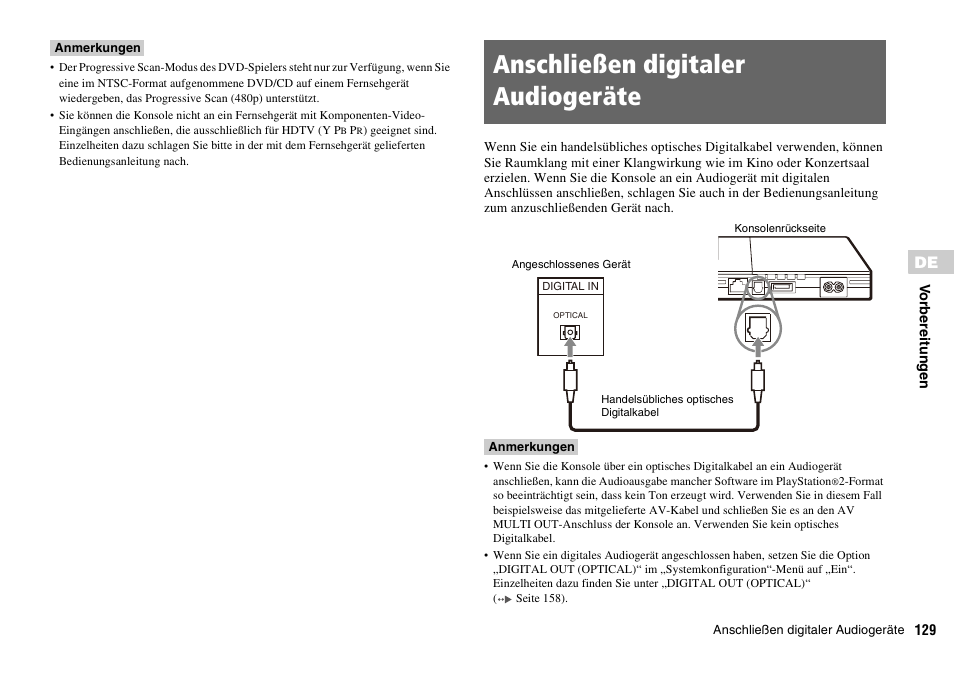 Anschließen digitaler audiogeräte | Sony PLAYSTATION 2 SCPH-90004 User Manual | Page 129 / 166