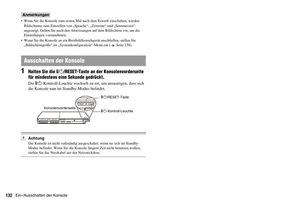 Ausschalten der konsole | Sony PLAYSTATION 2 SCPH-90004 User Manual | Page 132 / 166