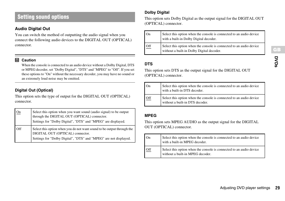 Setting sound options | Sony PLAYSTATION 2 SCPH-90004 User Manual | Page 29 / 166