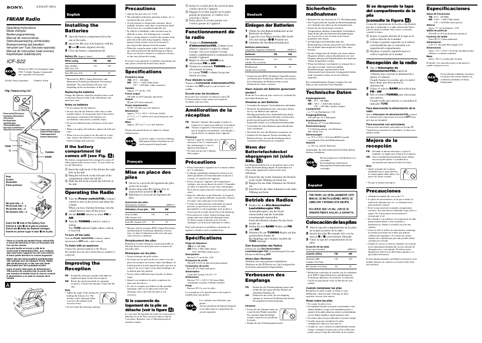 Sony ICF-S22 User Manual | 2 pages