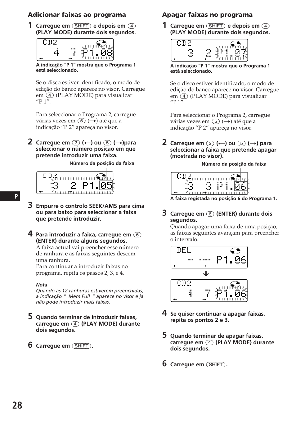 Papagar faixas no programa, Adicionar faixas ao programa | Sony CDX-C780R User Manual | Page 100 / 144