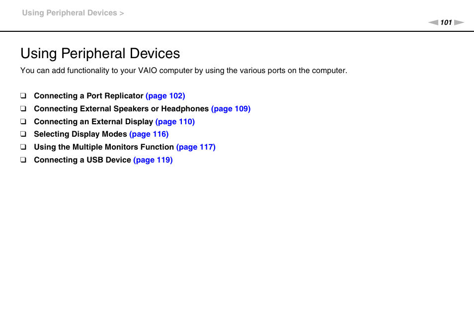 Using peripheral devices | Sony VAIO VPCSB User Manual | Page 101 / 209