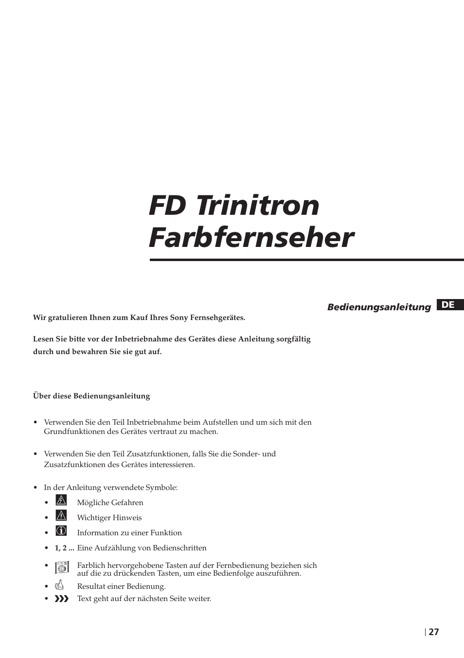Fd trinitron farbfernseher | Sony KV-29FX201D User Manual | Page 27 / 98