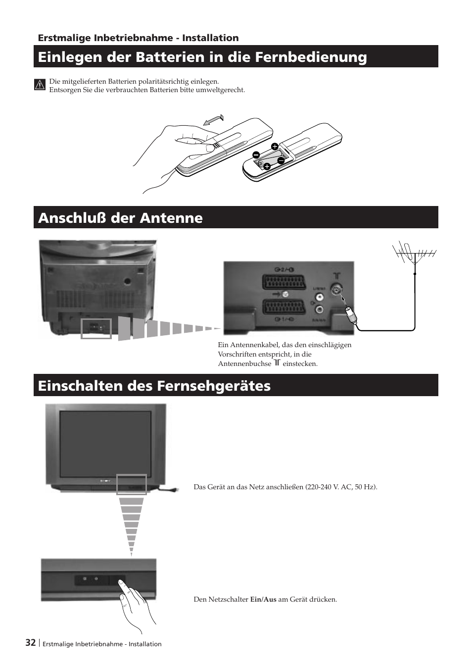 Anschluß der antenne | Sony KV-29FX201D User Manual | Page 32 / 98
