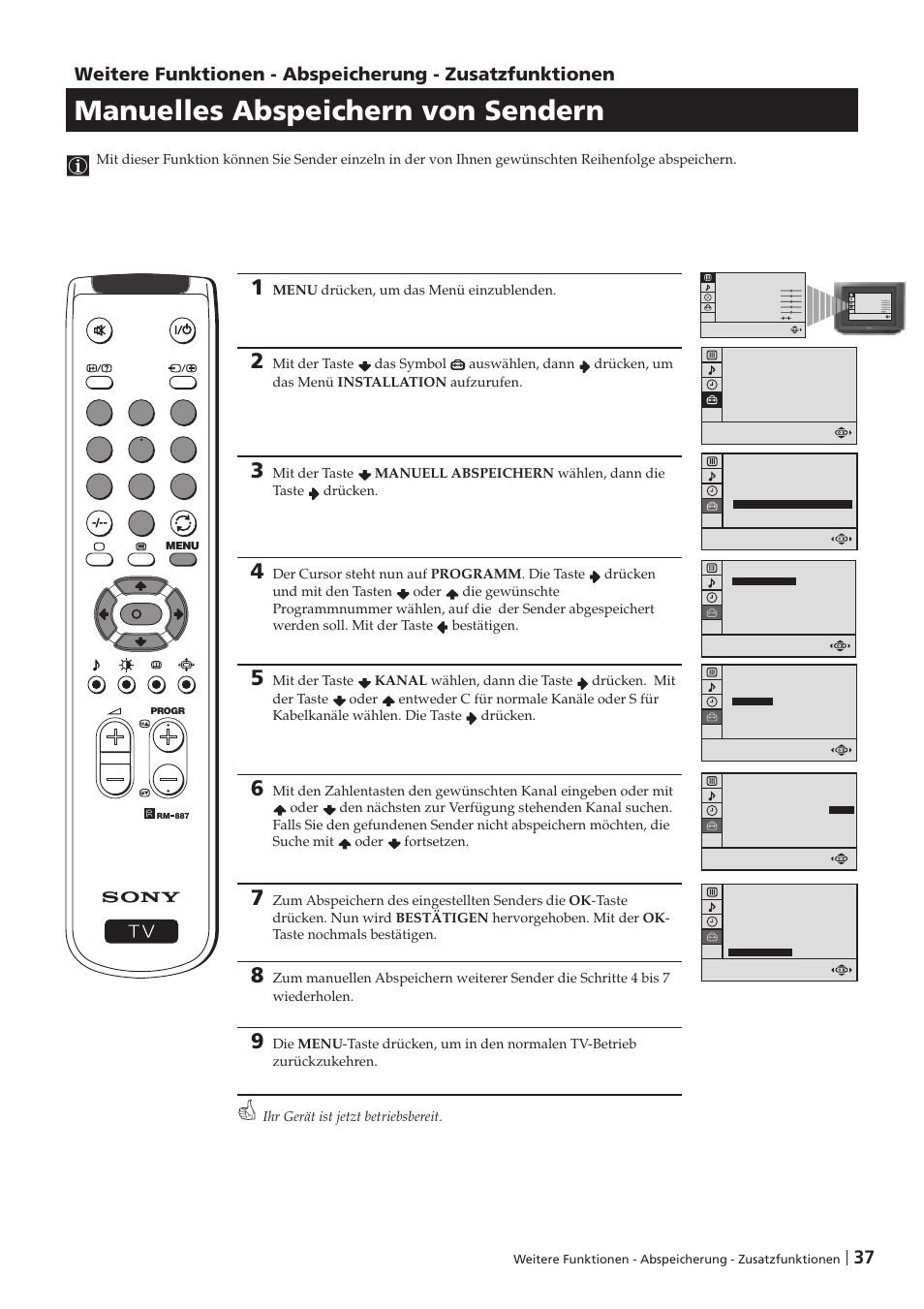 Manuelles abspeichern von sendern | Sony KV-29FX201D User Manual | Page 37 / 98