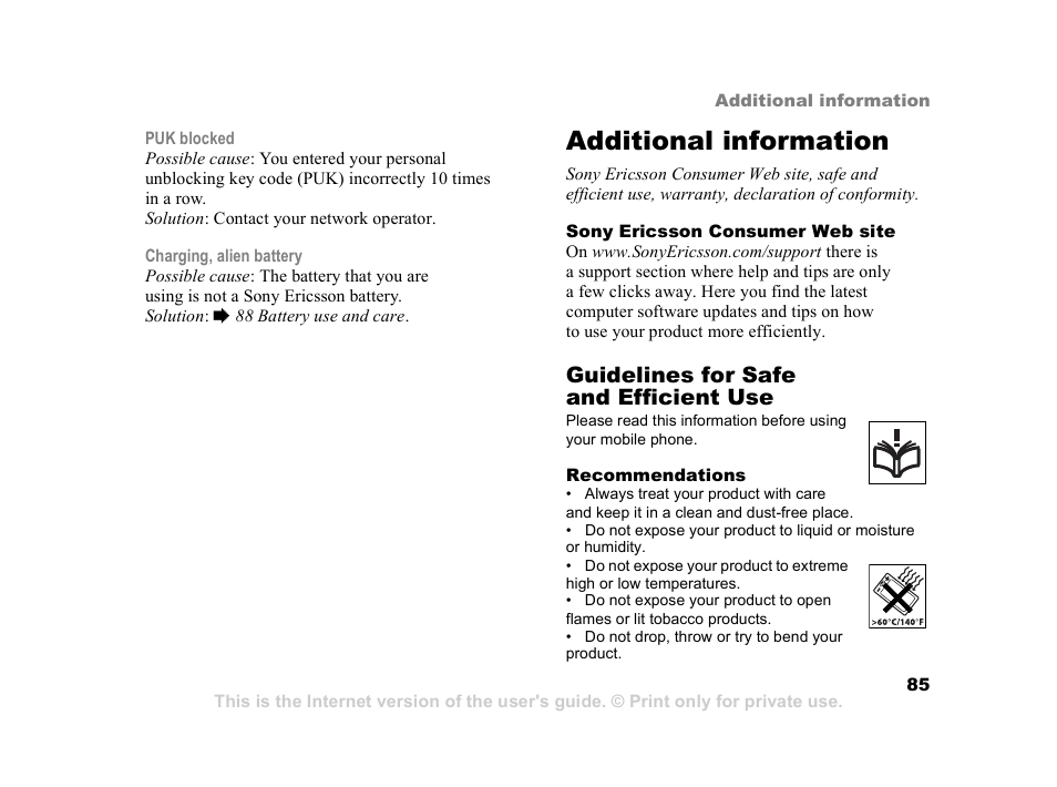 Additional information | Sony Z800i User Manual | Page 85 / 99