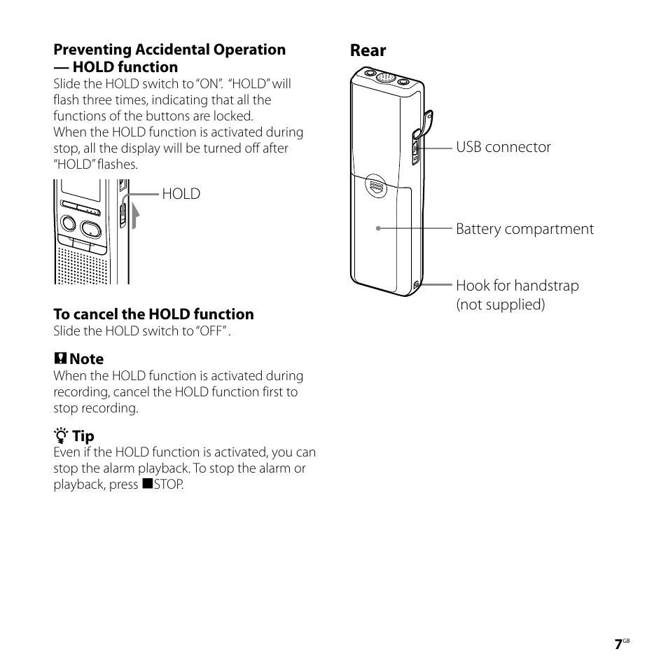 Rear | Sony IC RECORDER ICD-P530F User Manual | Page 7 / 60