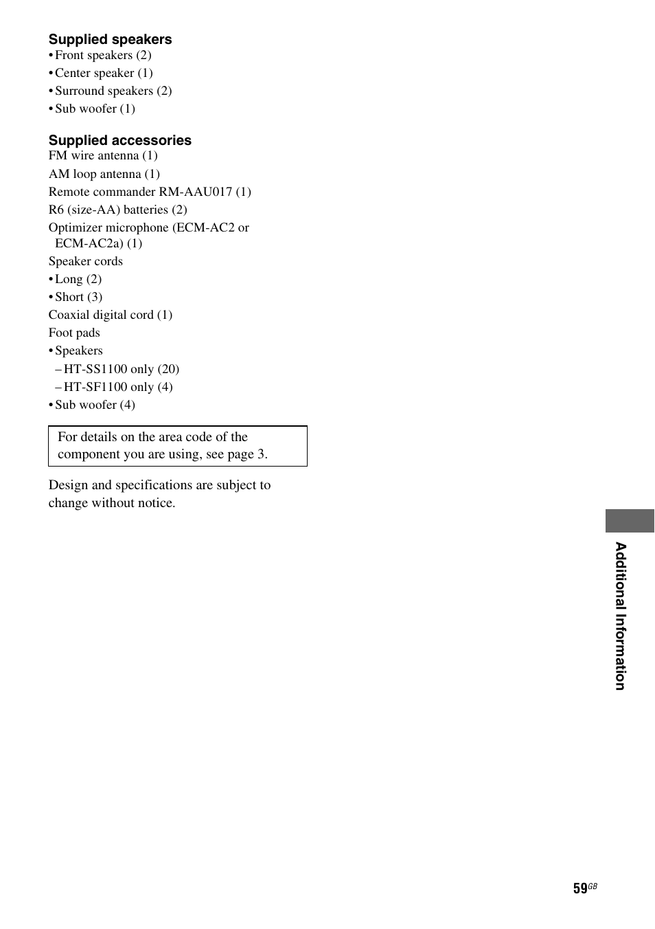 Sony HT-SF1100 User Manual | Page 59 / 60
