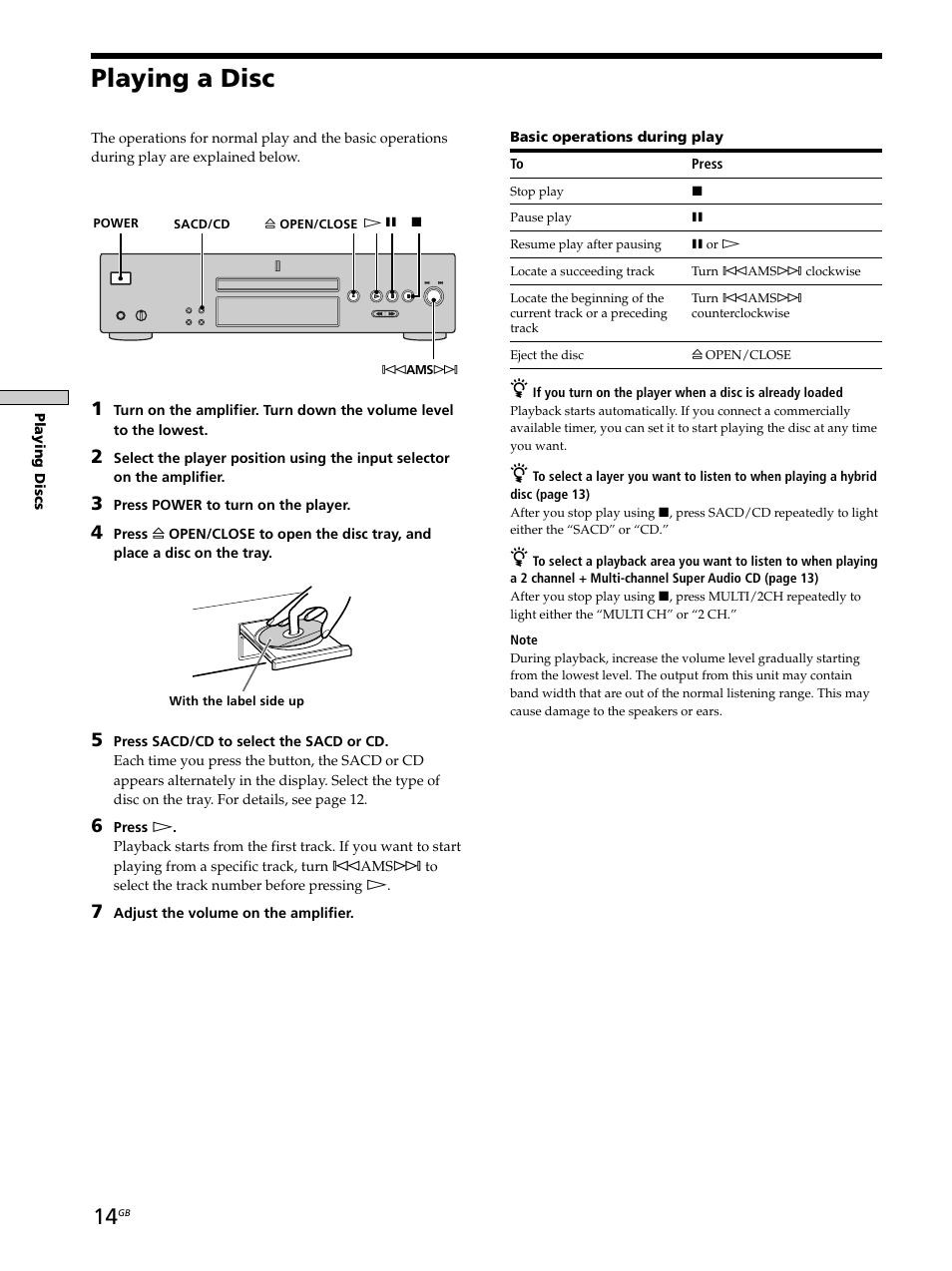 Playing a disc | Sony SCD-XB770 User Manual | Page 14 / 112