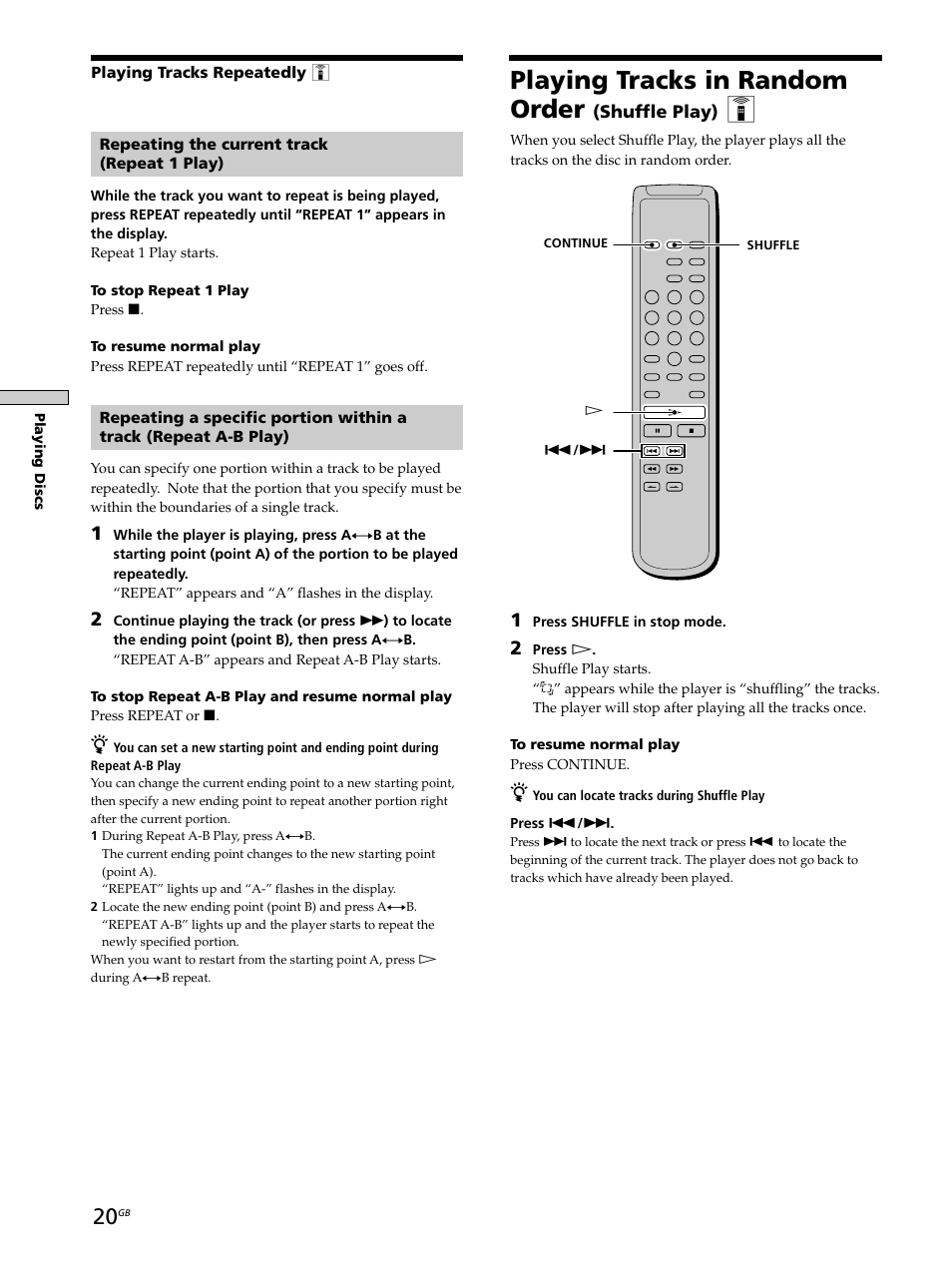 Playing tracks in random order | Sony SCD-XB770 User Manual | Page 20 / 112