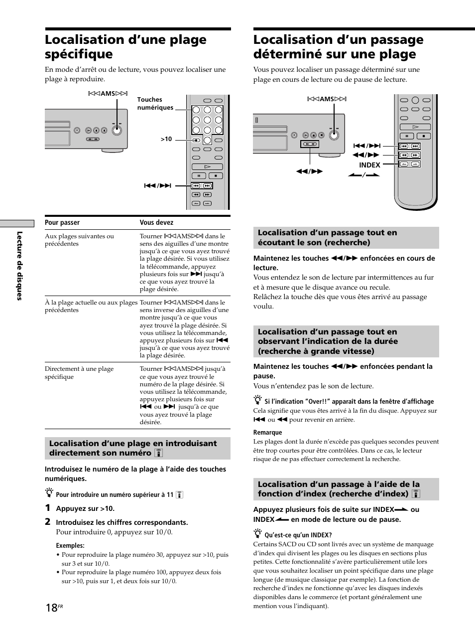 Localisation d’une plage spécifique, Localisation d’un passage déterminé sur une plage | Sony SCD-XB770 User Manual | Page 46 / 112