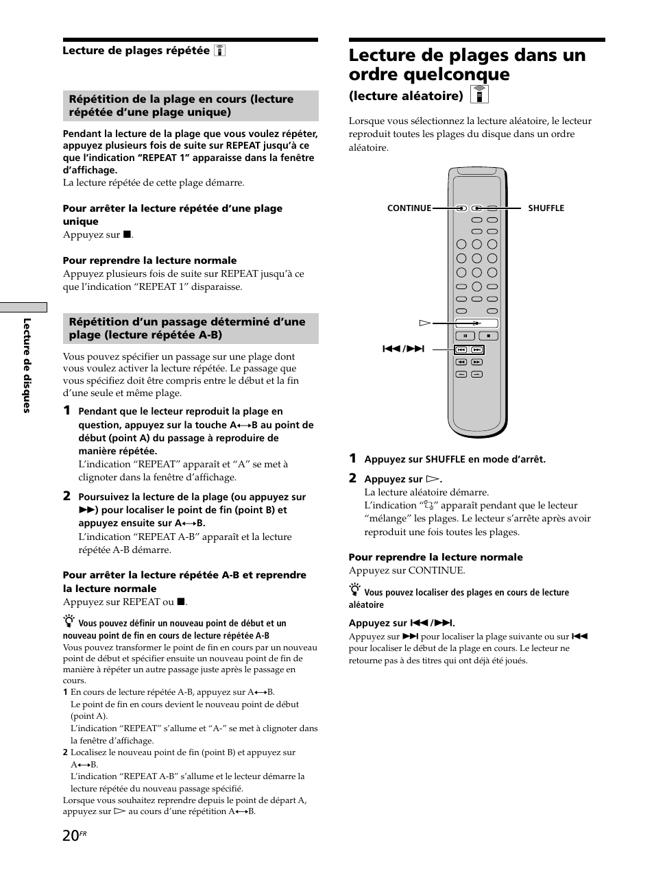 Lecture de plages dans un ordre quelconque | Sony SCD-XB770 User Manual | Page 48 / 112