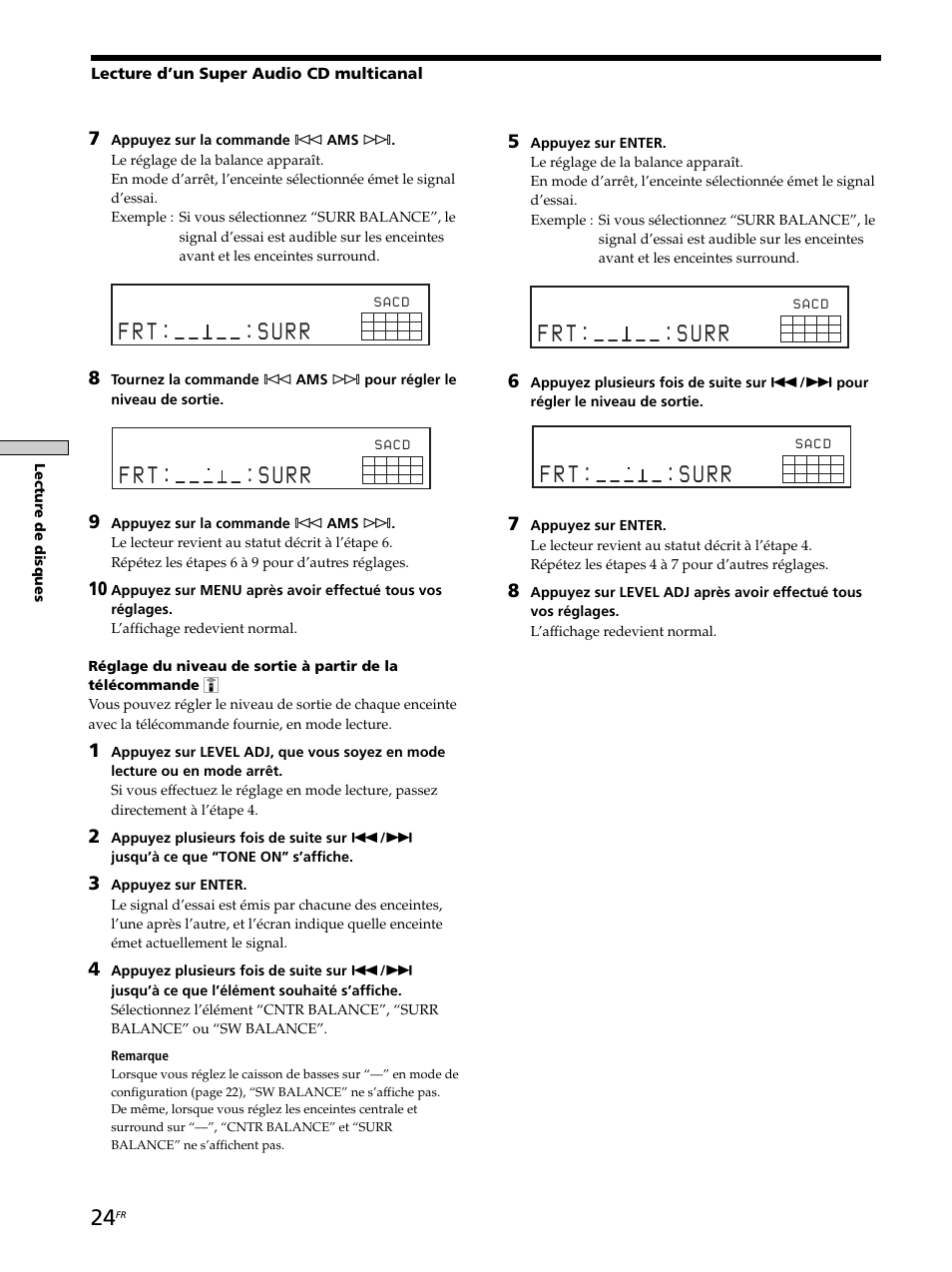 F r t : _ _ _ _ _ : s u r r, Lecture d’un super audio cd multicanal | Sony SCD-XB770 User Manual | Page 52 / 112