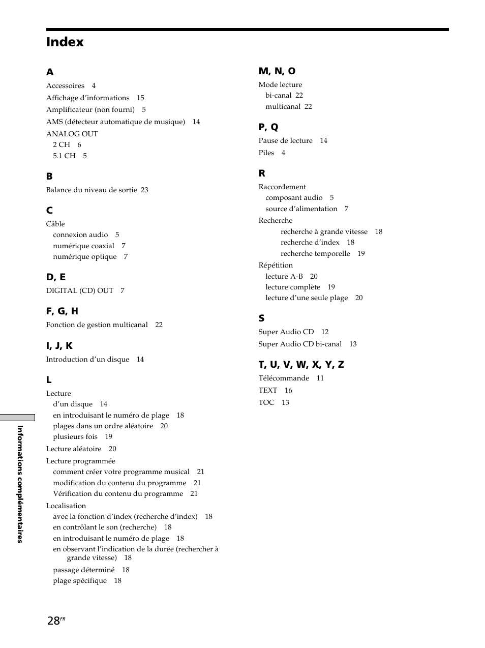Index, D, e, F, g, h | I, j, k, M, n, o, P, q, T, u, v, w, x, y, z | Sony SCD-XB770 User Manual | Page 56 / 112