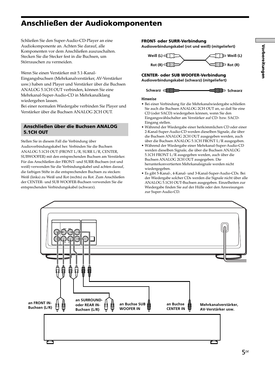 Anschließen der audiokomponenten, Anschließen über die buchsen analog 5.1ch out | Sony SCD-XB770 User Manual | Page 61 / 112