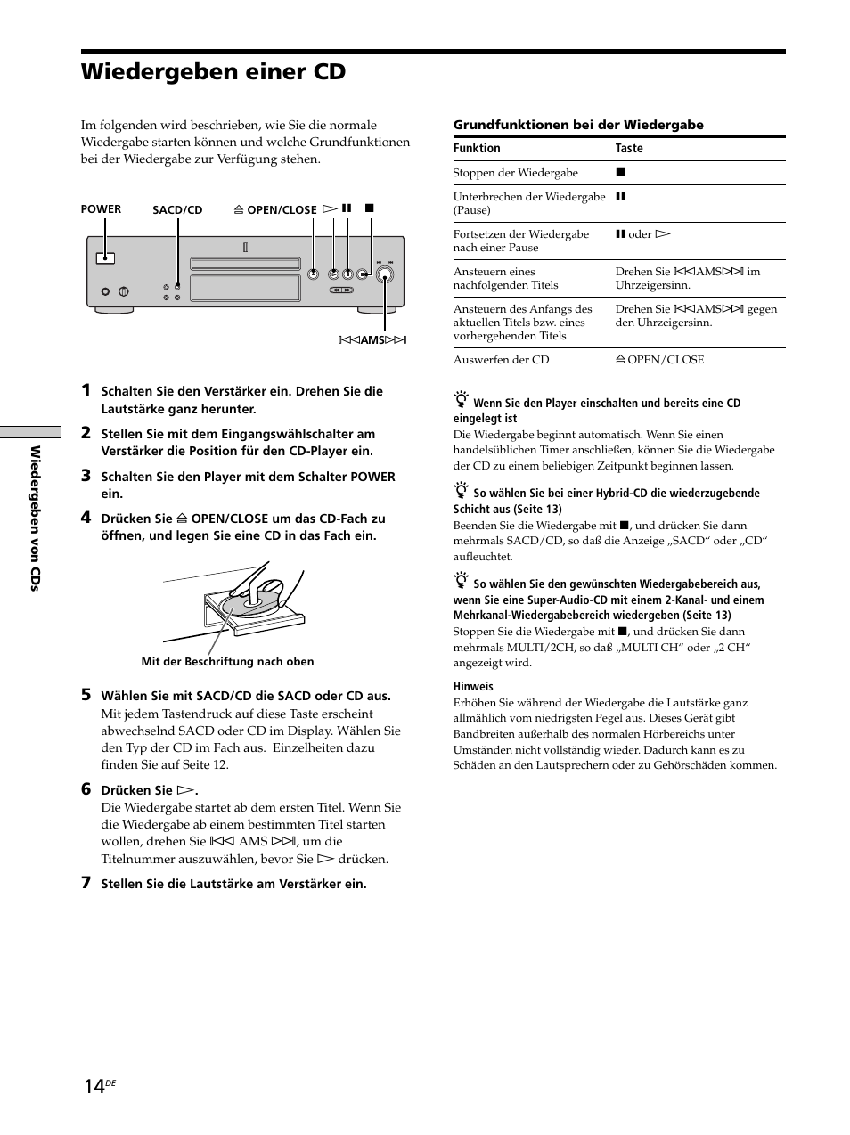Wiedergeben einer cd | Sony SCD-XB770 User Manual | Page 70 / 112