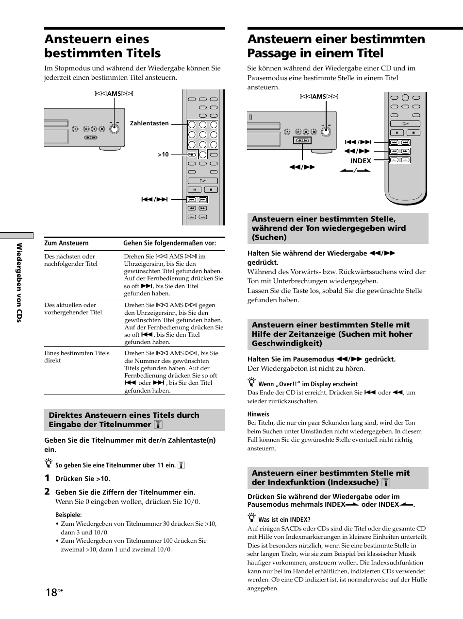 Ansteuern eines bestimmten titels, Ansteuern einer bestimmten passage in einem titel | Sony SCD-XB770 User Manual | Page 74 / 112