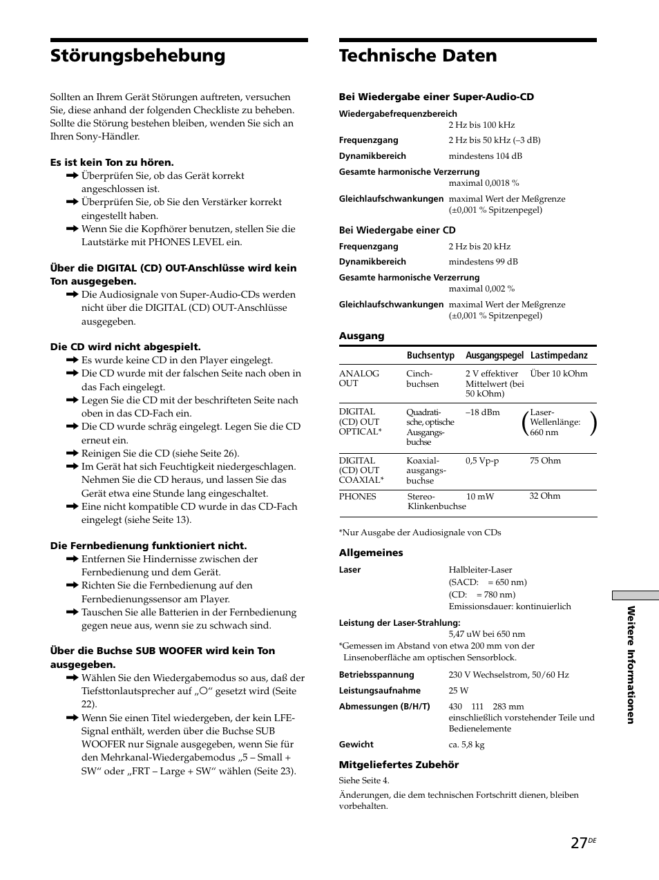 Störungsbehebung, Technische daten | Sony SCD-XB770 User Manual | Page 83 / 112