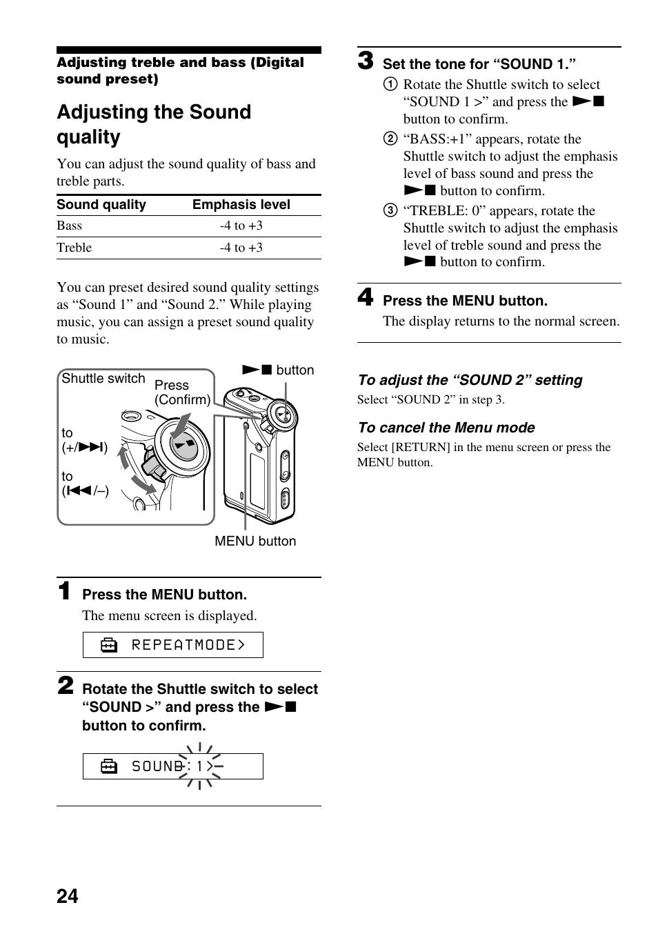 Adjusting the sound quality | Sony NW-E99 User Manual | Page 24 / 52