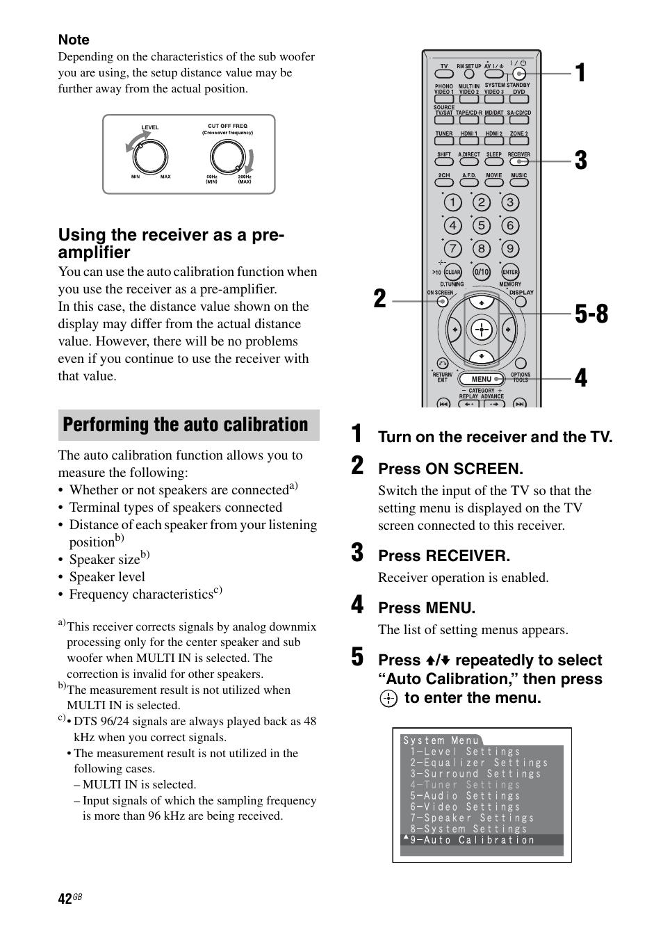 Performing the auto calibration | Sony STR-DG1000 User Manual | Page 42 / 123