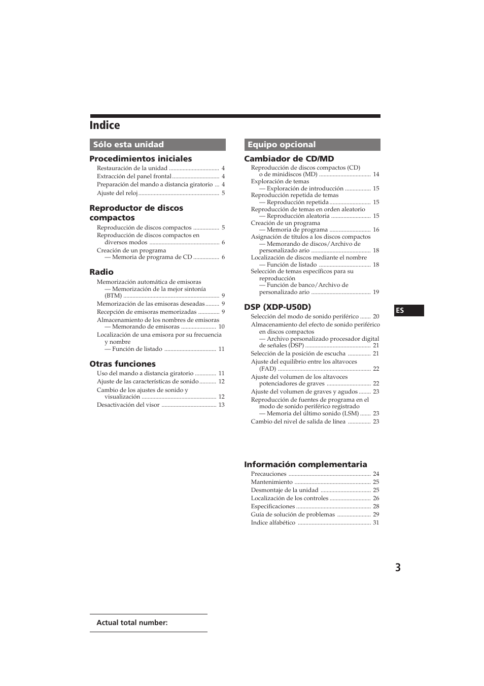 Indice | Sony CDX-C910 User Manual | Page 33 / 62
