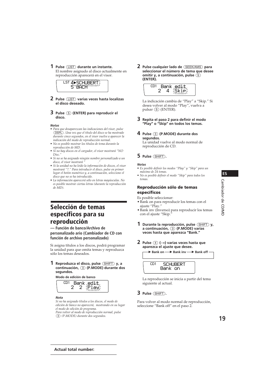 4 schubert 5 bach, Bank edit 2 2 play, Bank edit 2 4 skip | Schubert bank on | Sony CDX-C910 User Manual | Page 49 / 62