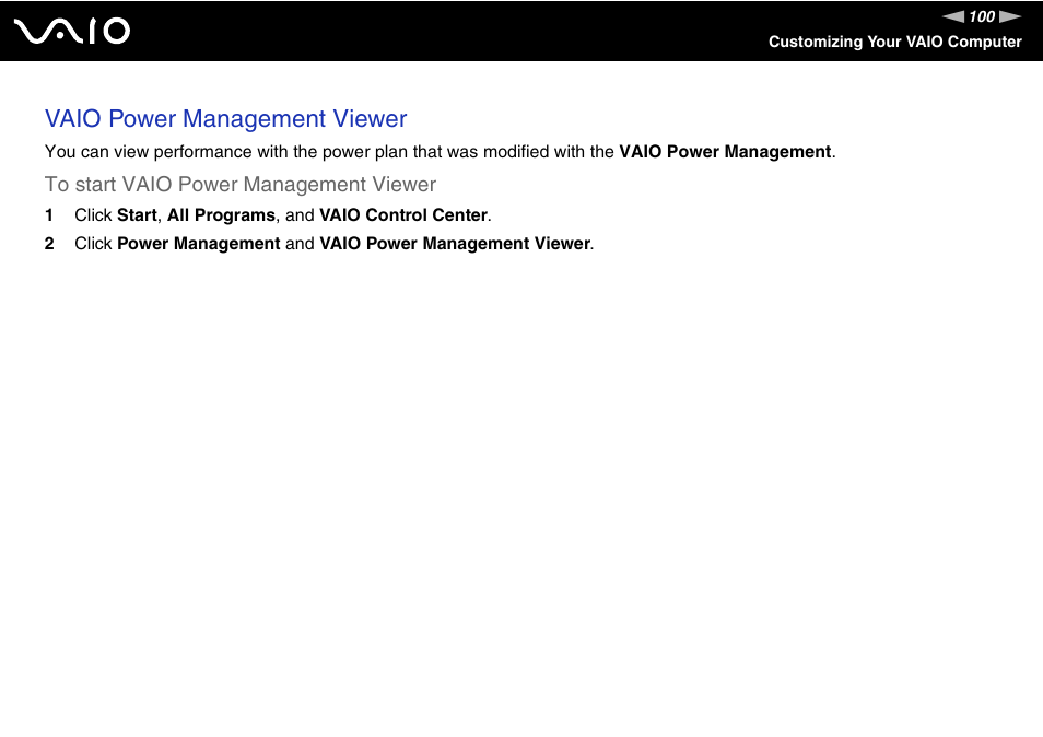 Vaio power management viewer | Sony VAIO VGN-FW200 User Manual | Page 100 / 186