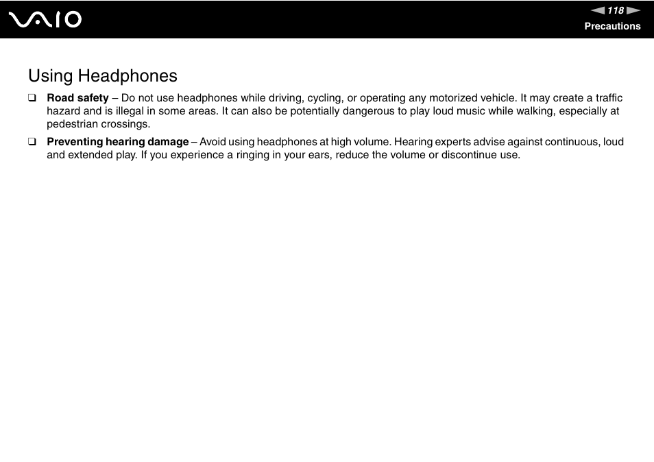 Using headphones | Sony VAIO VGN-FW200 User Manual | Page 118 / 186