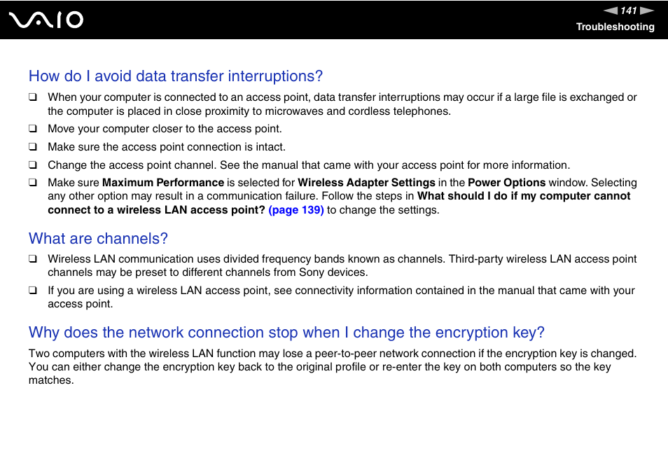 How do i avoid data transfer interruptions, What are channels | Sony VAIO VGN-FW200 User Manual | Page 141 / 186