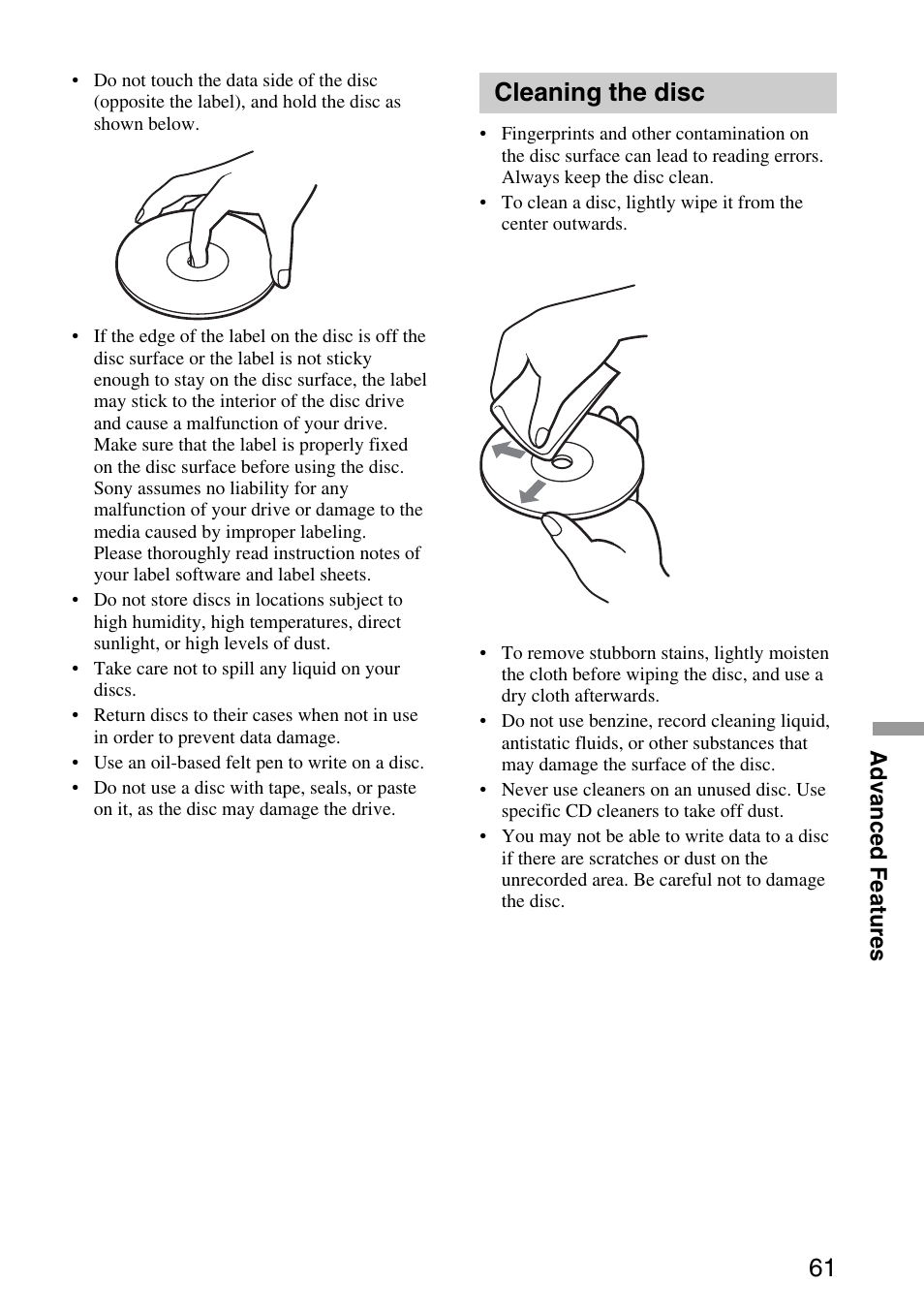 Cleaning the disc | Sony VGP-MR100 User Manual | Page 61 / 69