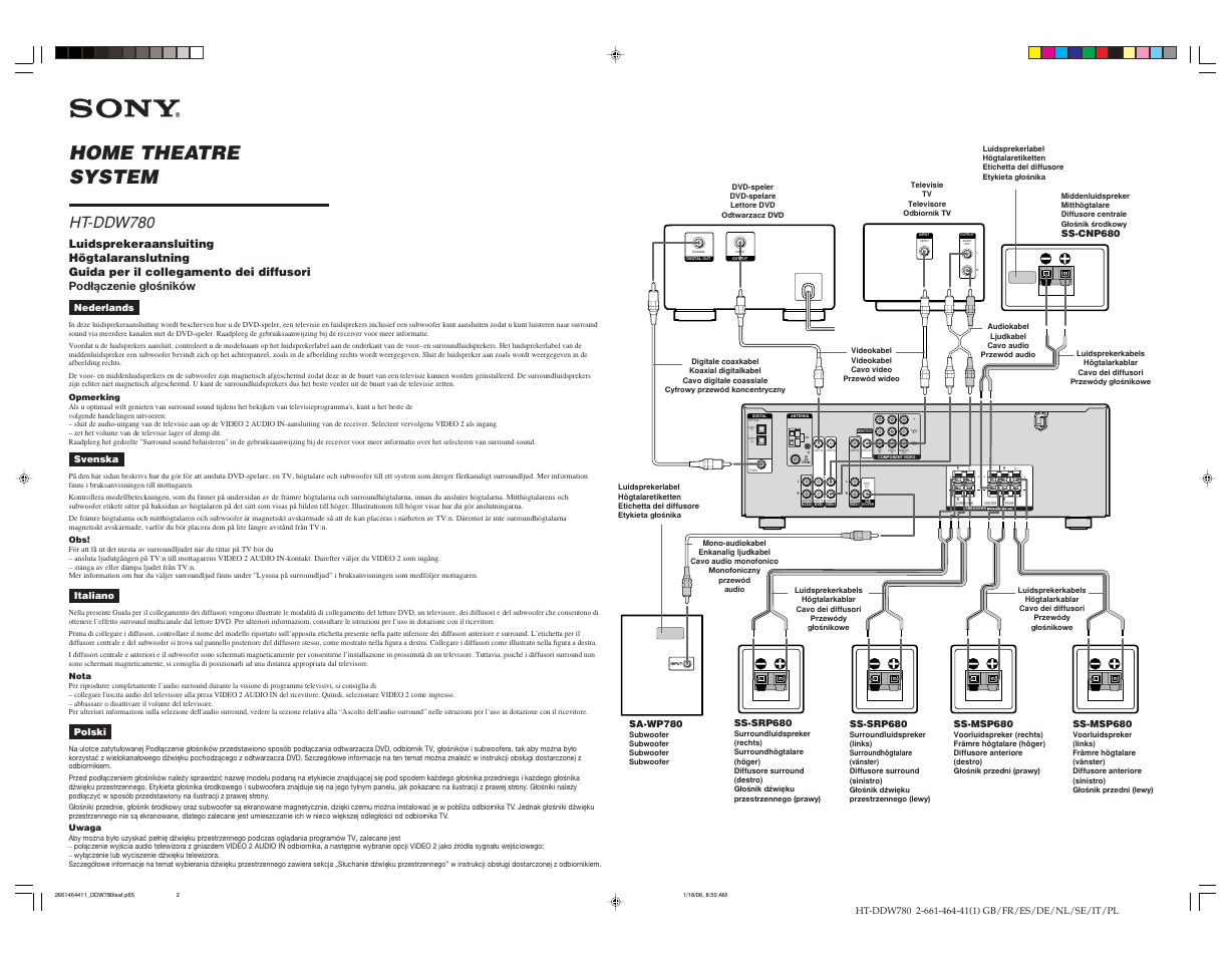 Home theatre system, Ht-ddw780 | Sony HTDDW780 User Manual | Page 2 / 2