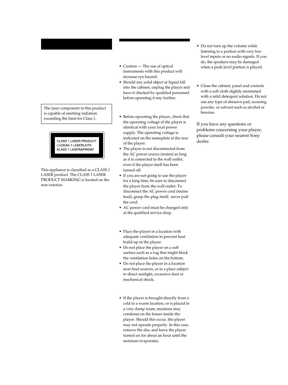 Precautions, Warning | Sony CDP-XE530 User Manual | Page 2 / 56