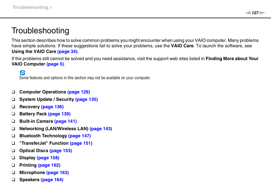 Troubleshooting | Sony VAIO VPCF13 User Manual | Page 127 / 178