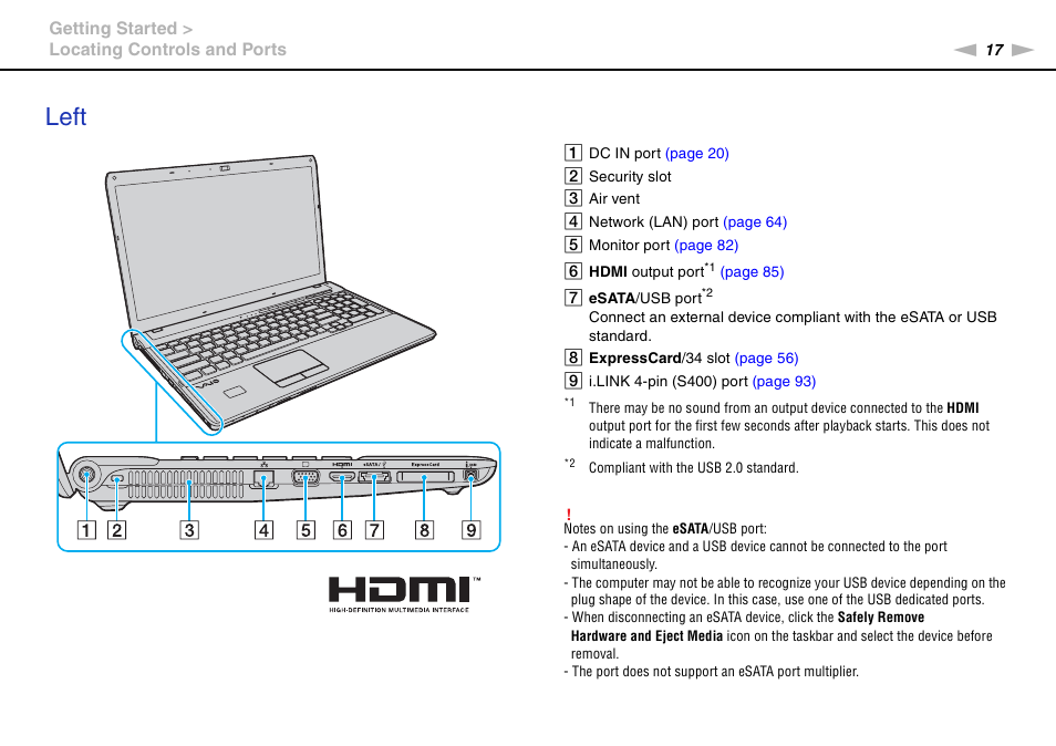 Left | Sony VAIO VPCF13 User Manual | Page 17 / 178