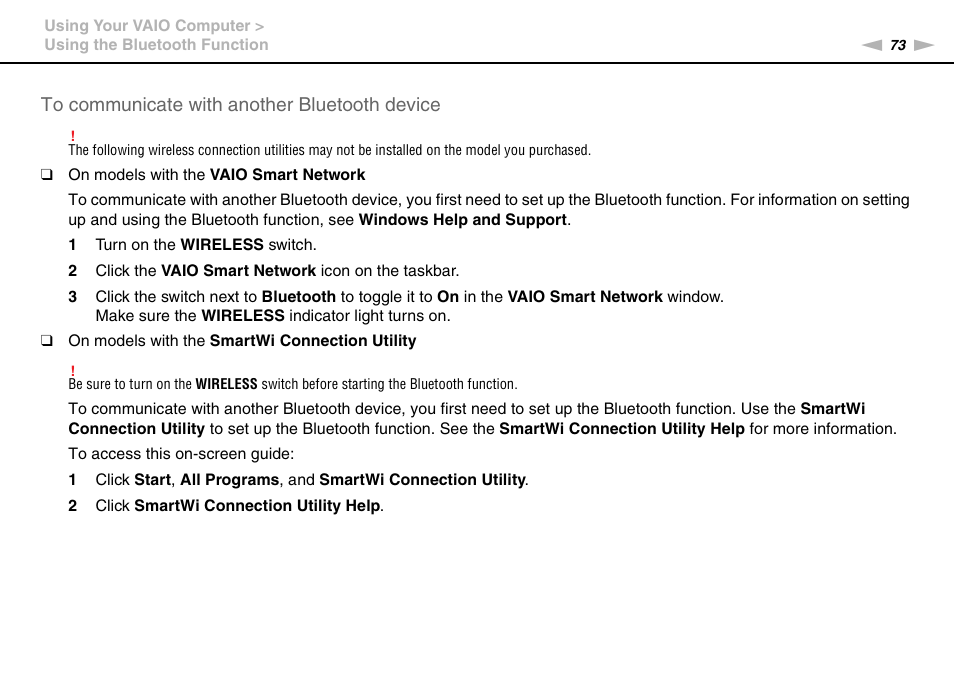 Sony VAIO VPCF13 User Manual | Page 73 / 178
