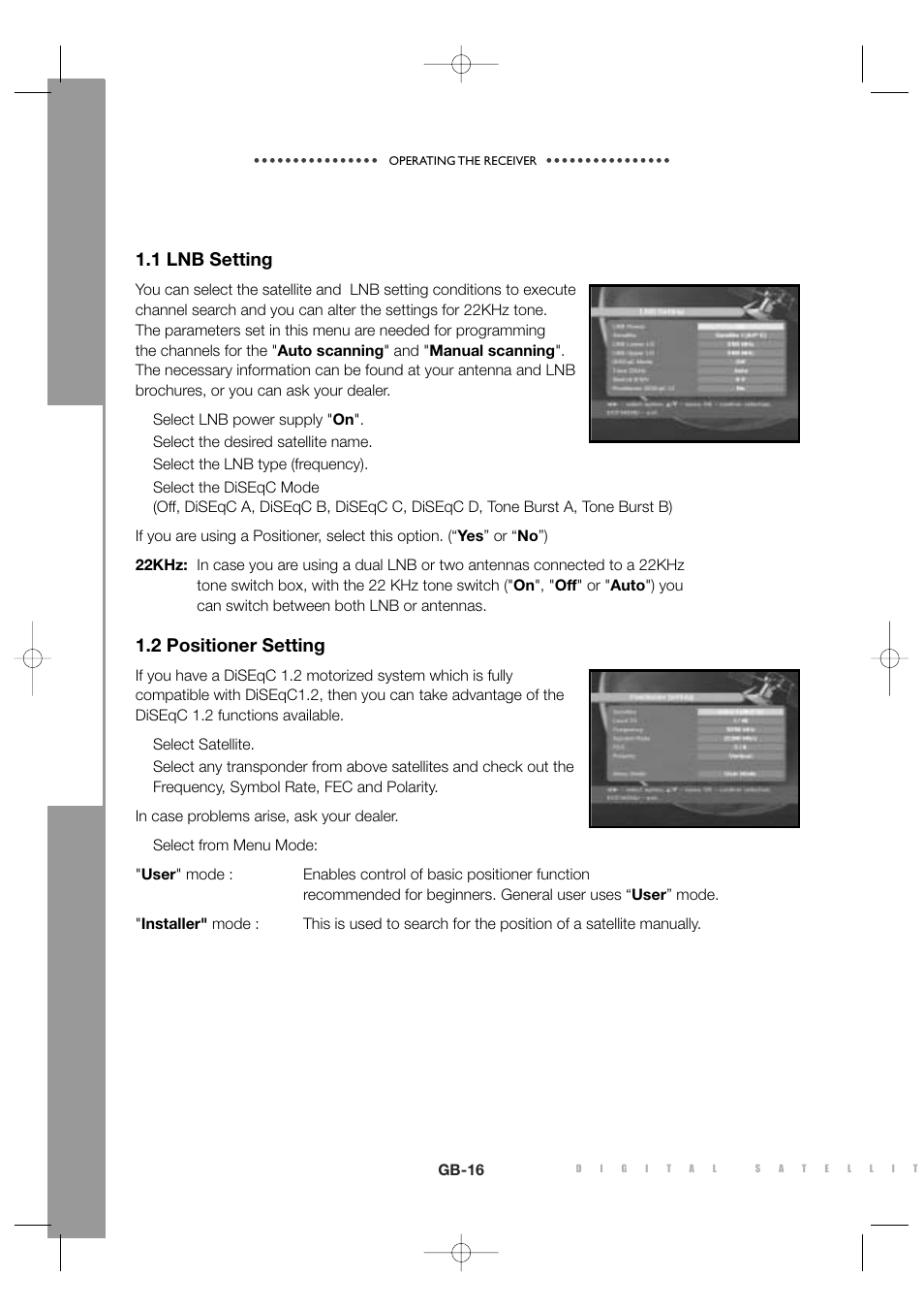 1 lnb setting, 2 positioner setting | Sony MF68-00258A User Manual | Page 18 / 35