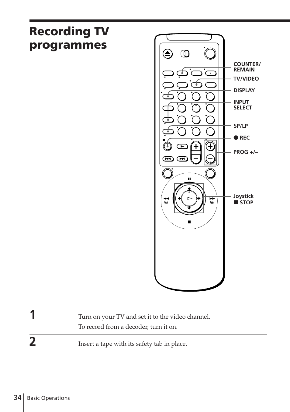 Recording tv programmes | Sony SLV-E780EN/EG User Manual | Page 34 / 72
