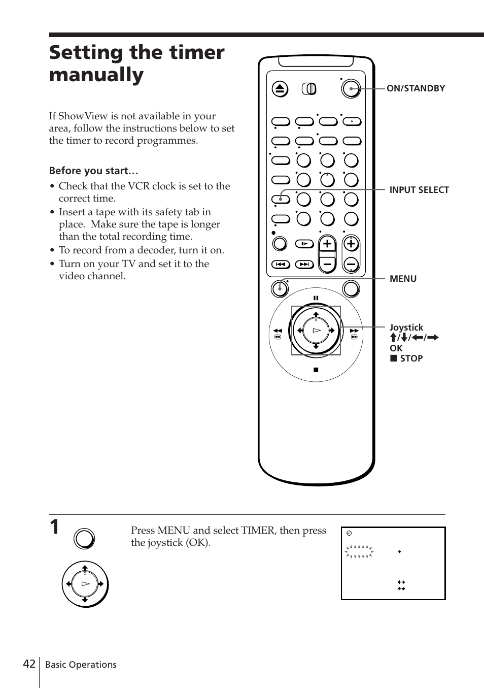 Setting the timer manually | Sony SLV-E780EN/EG User Manual | Page 42 / 72