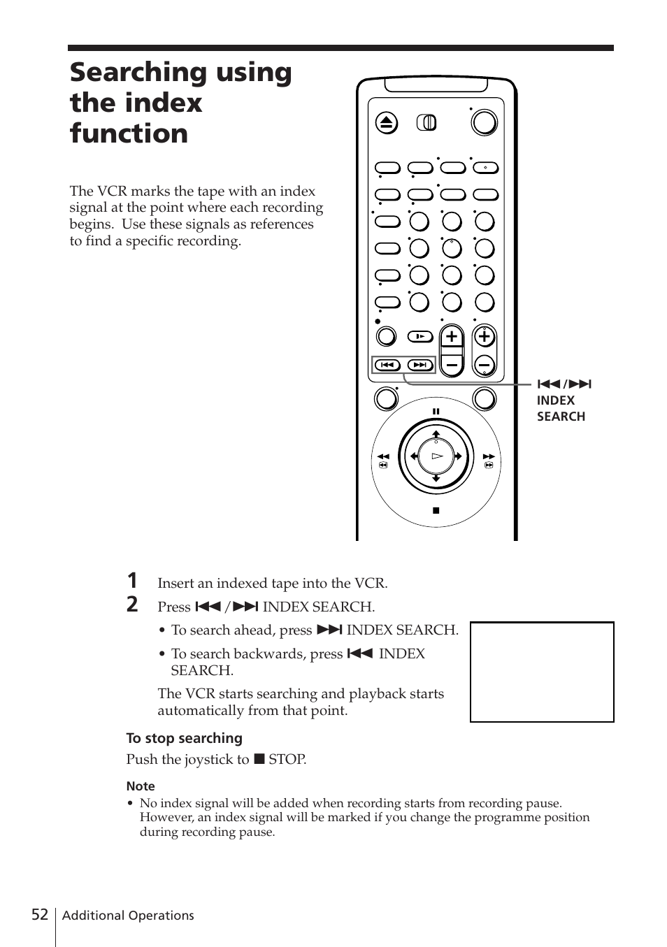 Searching using the index function | Sony SLV-E780EN/EG User Manual | Page 52 / 72