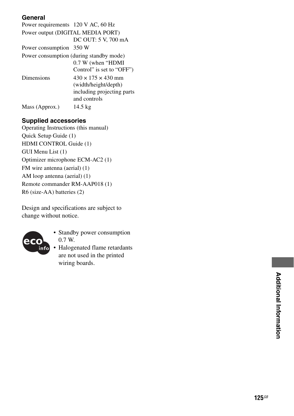 Sony STR-DG1100 User Manual | Page 125 / 130