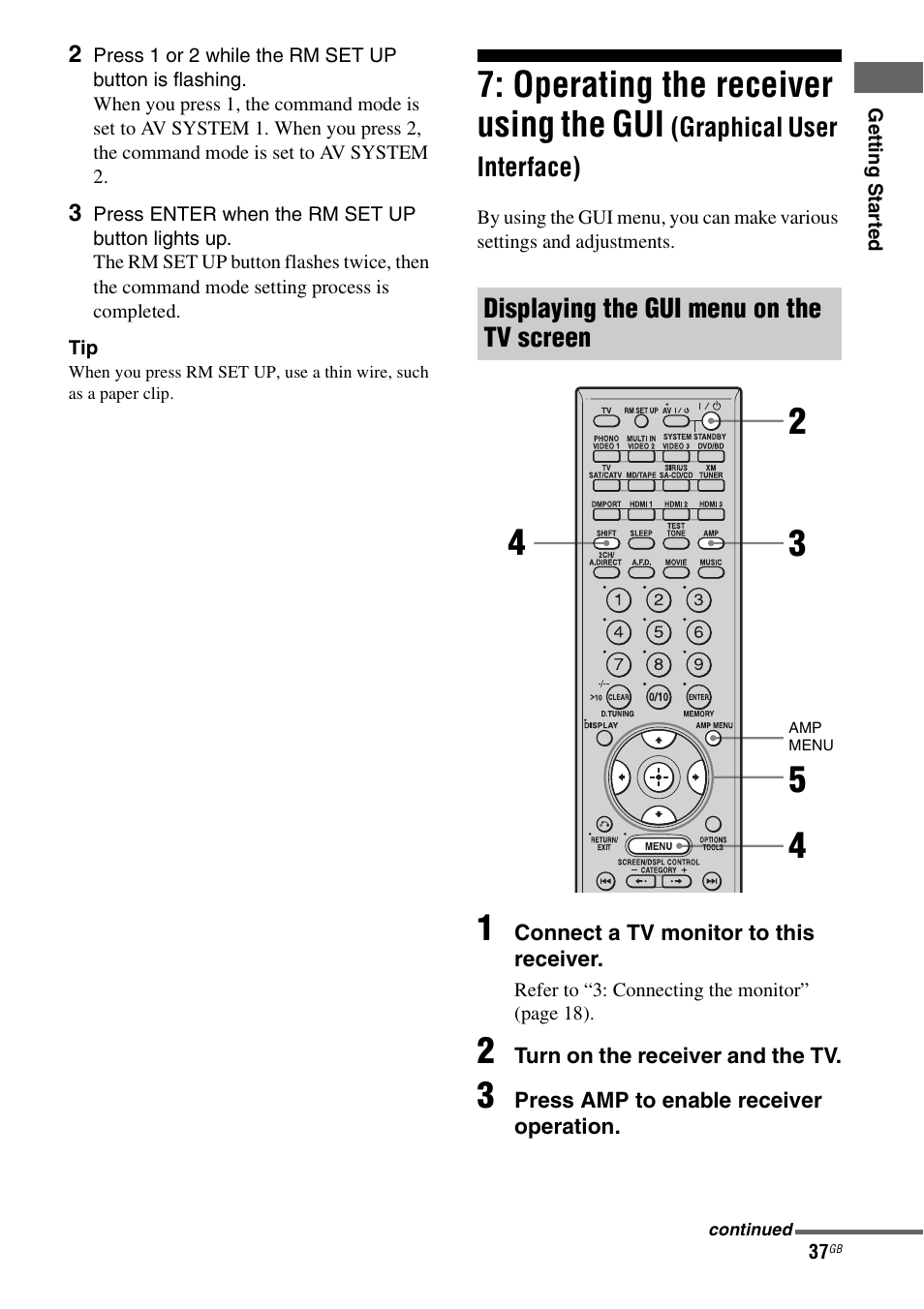 Operating the receiver using the gui, Graphical user interface) | Sony STR-DG1100 User Manual | Page 37 / 130