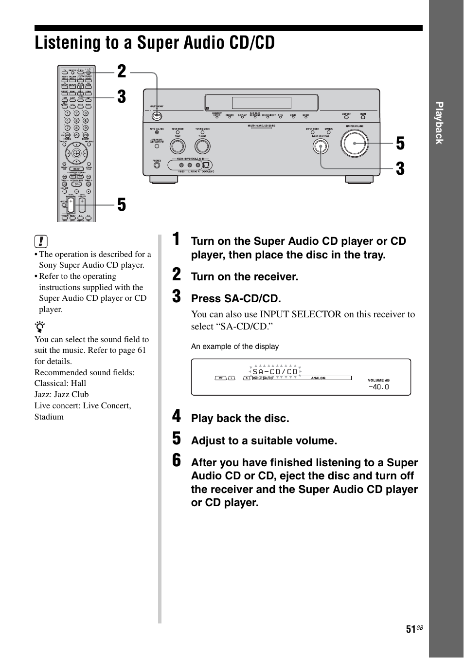 Listening to a super audio cd/cd | Sony STR-DG1100 User Manual | Page 51 / 130