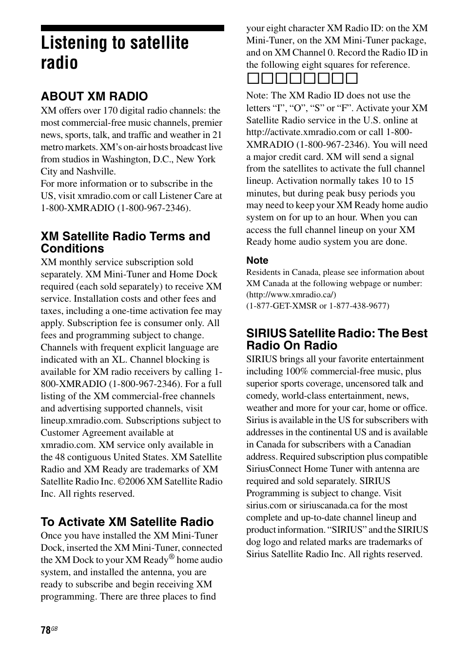 Listening to satellite radio | Sony STR-DG1100 User Manual | Page 78 / 130