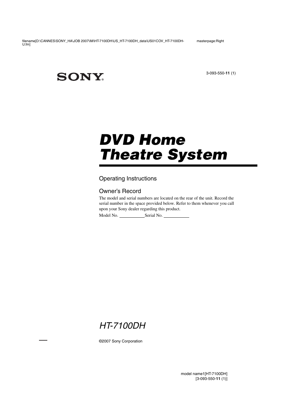 Sony HT-7100DH User Manual | 84 pages